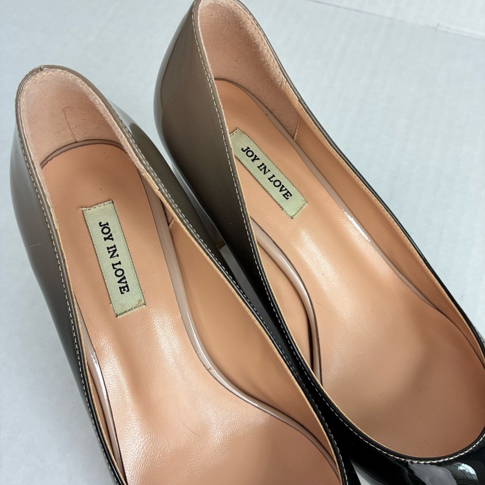 JOY IN LOVE Faux Patent Block Heel Pumps Black Nude Ombré Two Tone - Picture 6 of 10